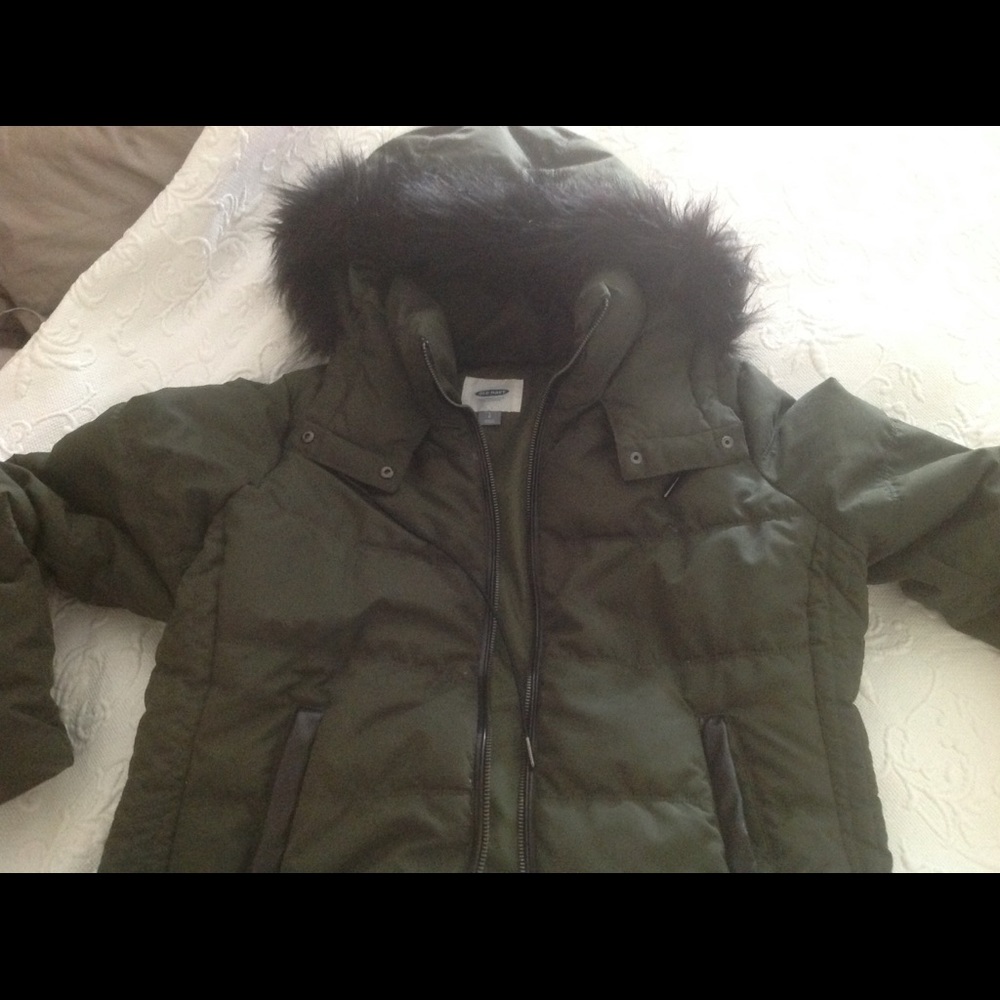 Olive jacket with fur trim hood